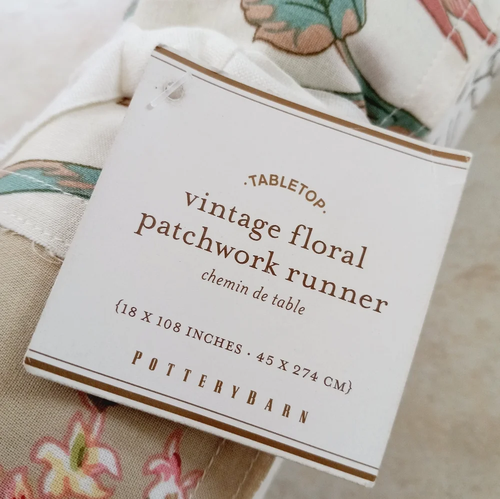 Pottery Barn Vintage Floral Patchwork Table Runner 18
